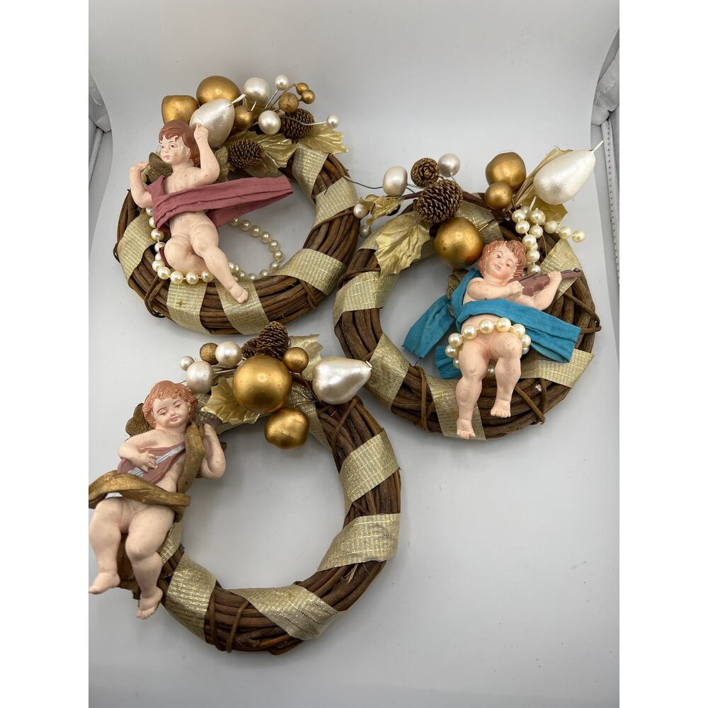 Set Of 3 Angel Wreaths 90s Vintage Pink Blue Cherubs